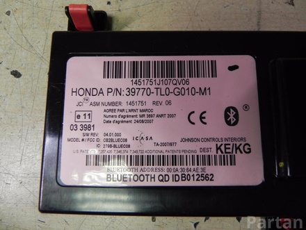 HONDA 39770-TL0-G010-M1 / 39770TL0G010M1 ACCORD VIII (CU) 2009 Interface box (control unit 'bluetooth')
