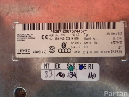 AUDI 4E0 862 335, 4E0 910 336 H / 4E0862335, 4E0910336H A6 (4F2, C6) 2006 Unidad de control ,,Bluetooth''